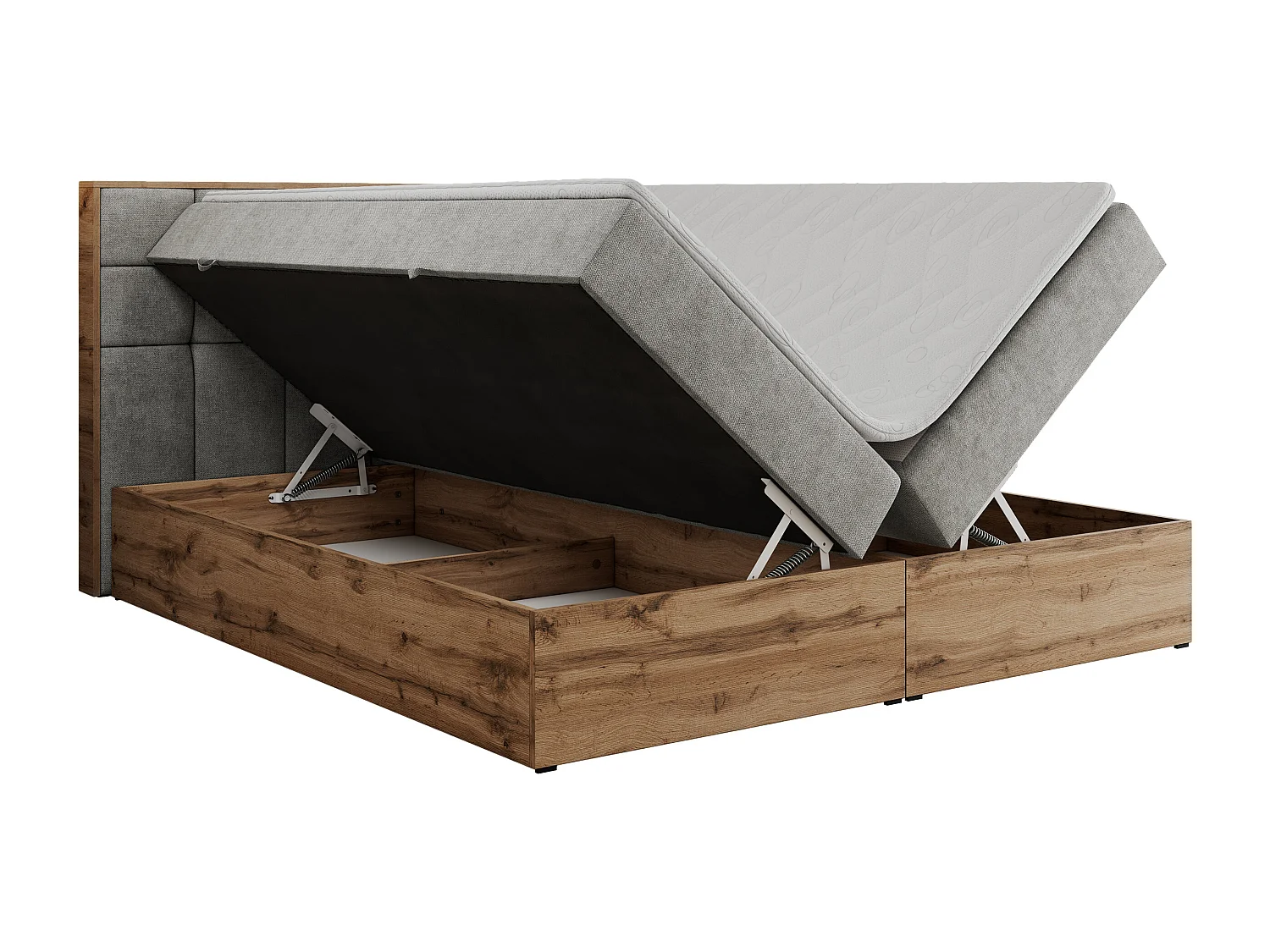 Boxspringbett ALBERO 1, Polsterbett mit gestepptem Kopfteil, Multipocket-Matratze - 140x200 cm - H3 - Hellgrau Strukture