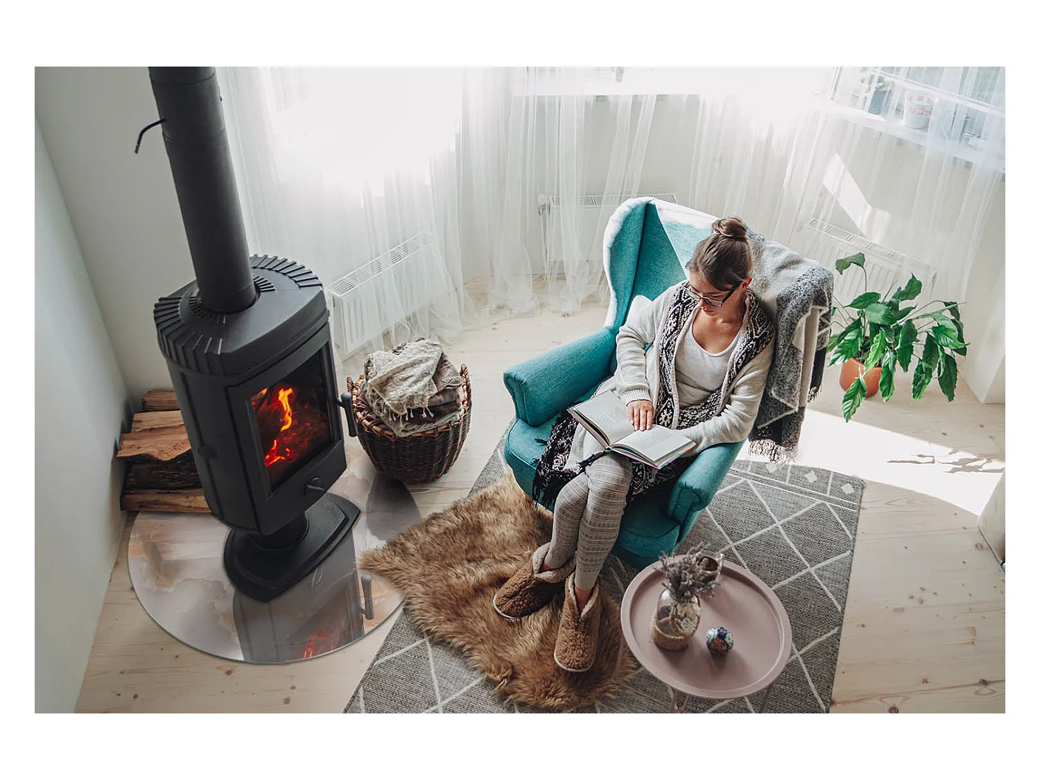 Plaque de sol en verre pour poêle - Roue - 70X70 - Motif en pierre naturelle