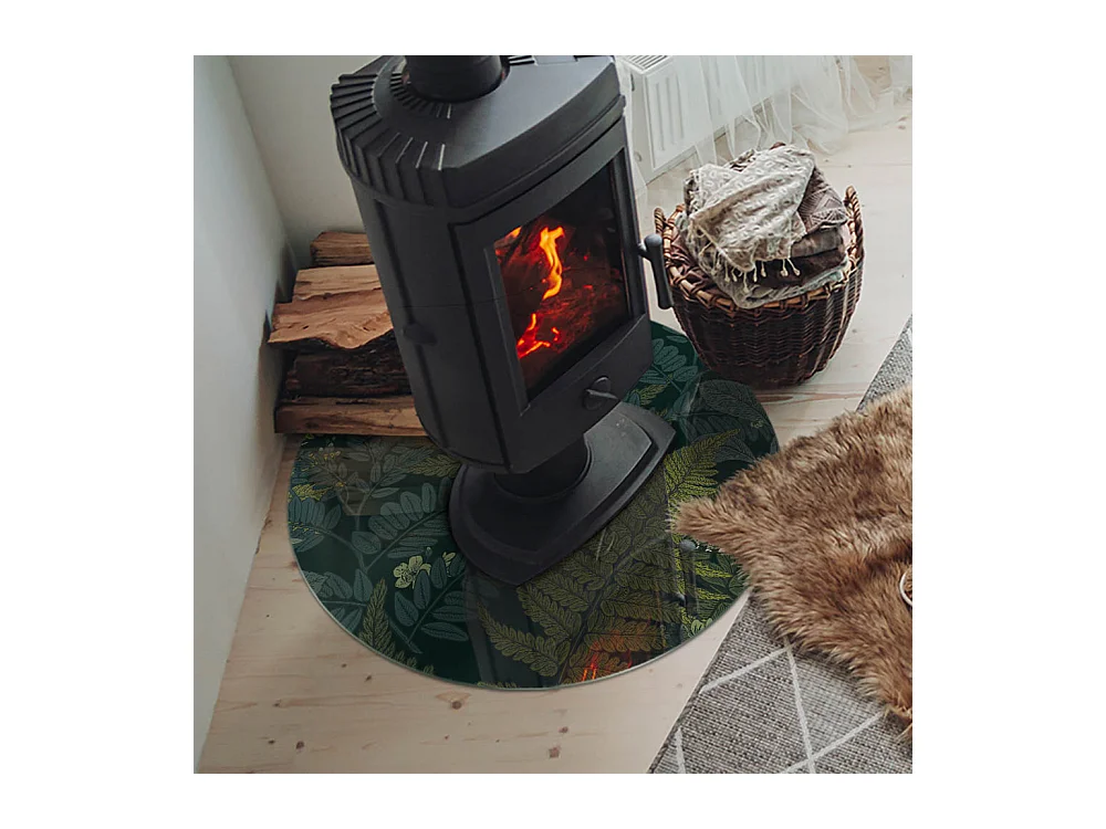 Glasplatte zum Schutz vor Funkenflug, Kaminauflage - Rad - 70X70 - Pflanzenmotive mit Schmetterlingen