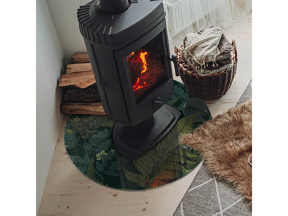 Glasplatte zum Schutz vor Funkenflug, Kaminauflage - Rad - 70X70 - Pflanzenmotive mit Schmetterlingen