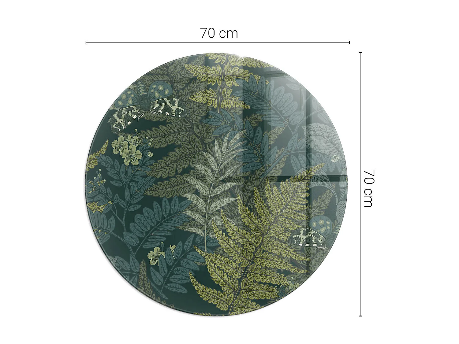 Glasplatte zum Schutz vor Funkenflug, Kaminauflage - Rad - 70X70 - Pflanzenmotive mit Schmetterlingen