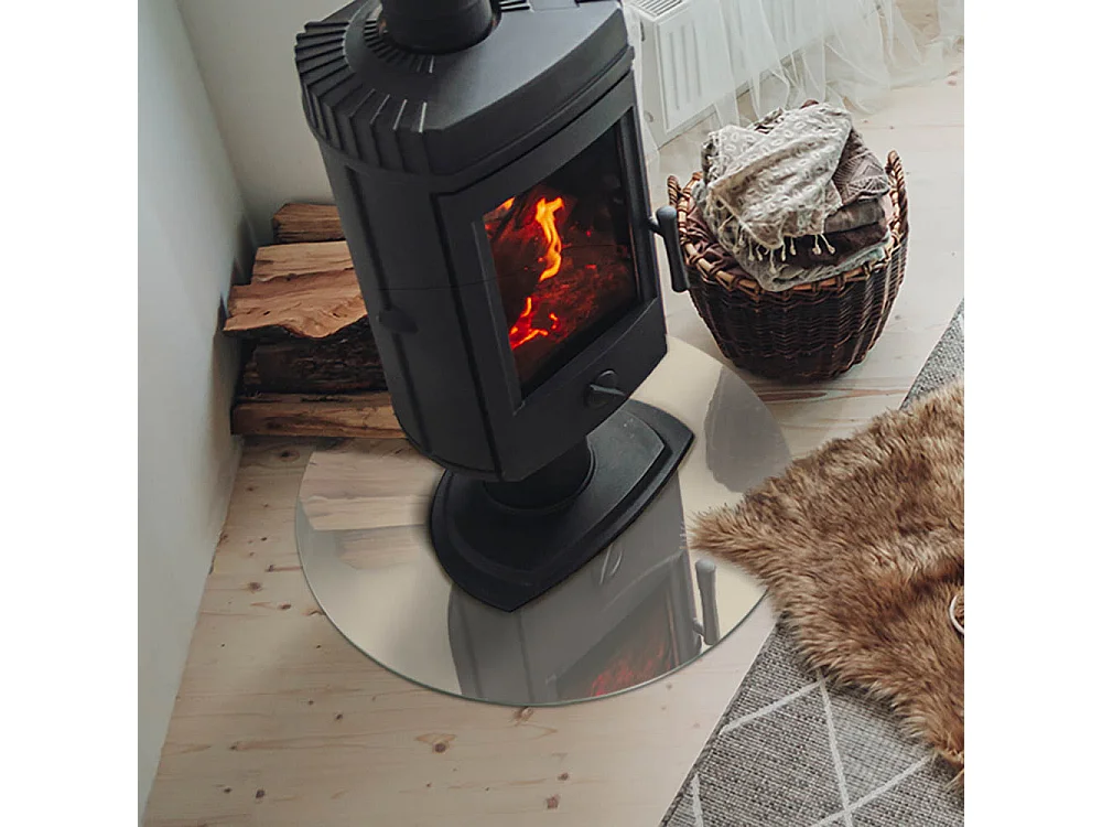 Plaque de sol en verre pour poêle - Roue - 60x60 - Couleur Beige