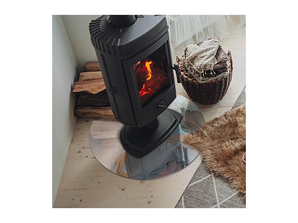 Plaque de sol en verre pour poêle - Roue - 60x60 - Modèle fluide abstrait