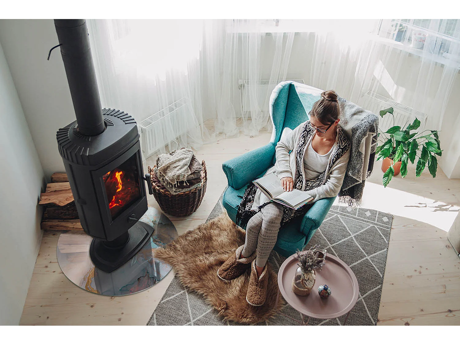 Vetro per camino, vetro di protezione per il soggiorno- Ruota - 60x60 - Patrón fluido abstracto