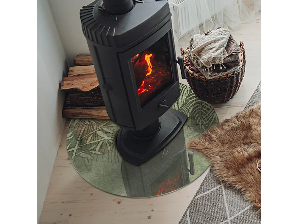 Glasplatte zum Schutz vor Funkenflug, Kaminauflage - Rad - 70X70 - Tropische Blätter im Hintergrund