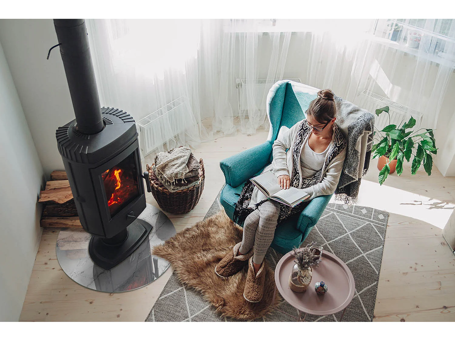 Glasplatte zum Schutz vor Funkenflug, Kaminauflage - Rad - 60x60 - Marmormuster mit Adern