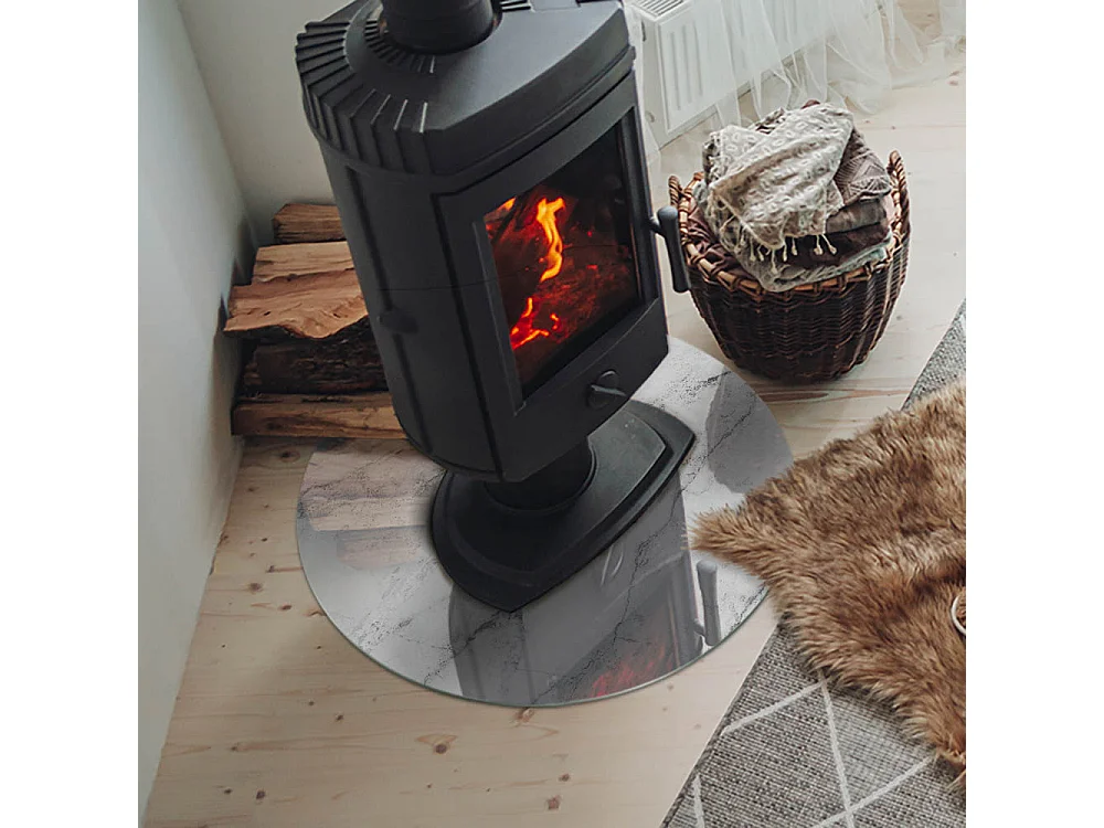 Glasplatte zum Schutz vor Funkenflug, Kaminauflage - Rad - 60x60 - Marmormuster mit Adern