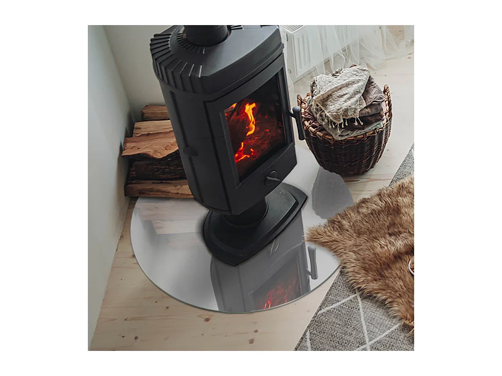 Plaque de sol en verre pour poêle - Roue - 70X70 - Couleur Gris