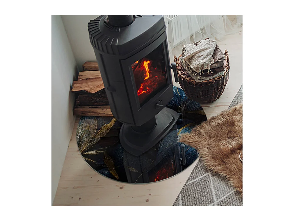 Plaque de sol en verre pour poêle - Roue - 70X70 - Feuilles élégantes en texture