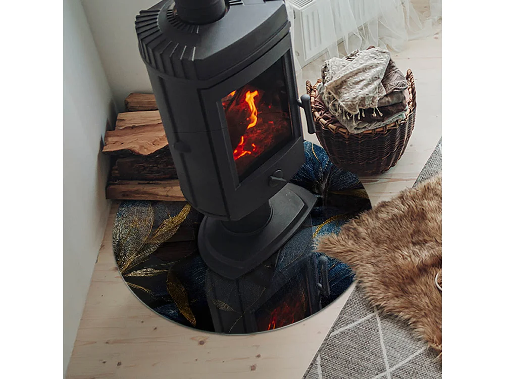 Glasplatte zum Schutz vor Funkenflug, Kaminauflage - Rad - 70X70 - Elegante Blätter in der Textur