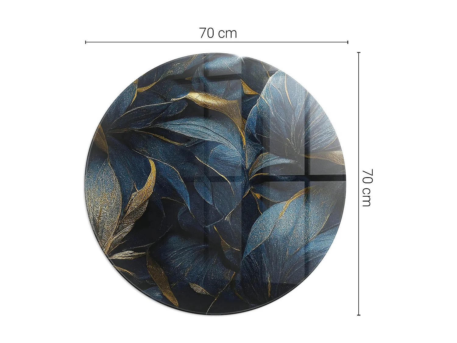 Glasplatte zum Schutz vor Funkenflug, Kaminauflage - Rad - 70X70 - Elegante Blätter in der Textur