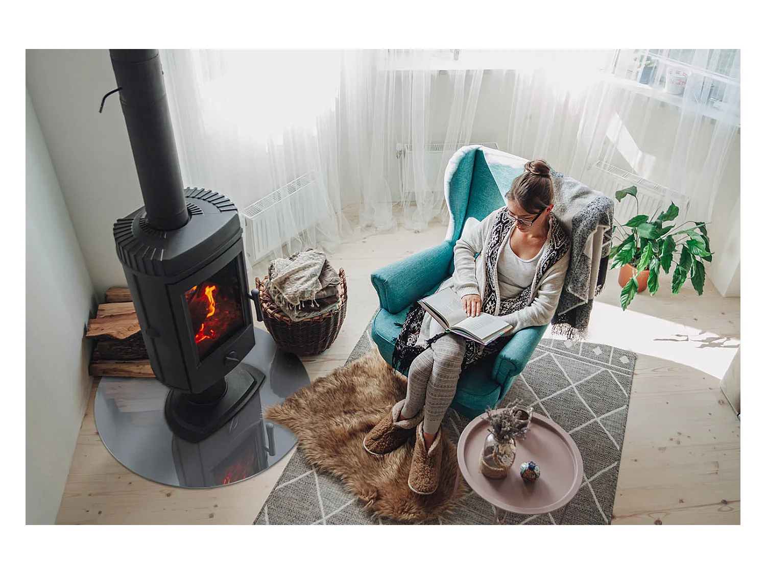 Plaque de sol en verre pour poêle - Roue - 70X70 - Couleur Gris