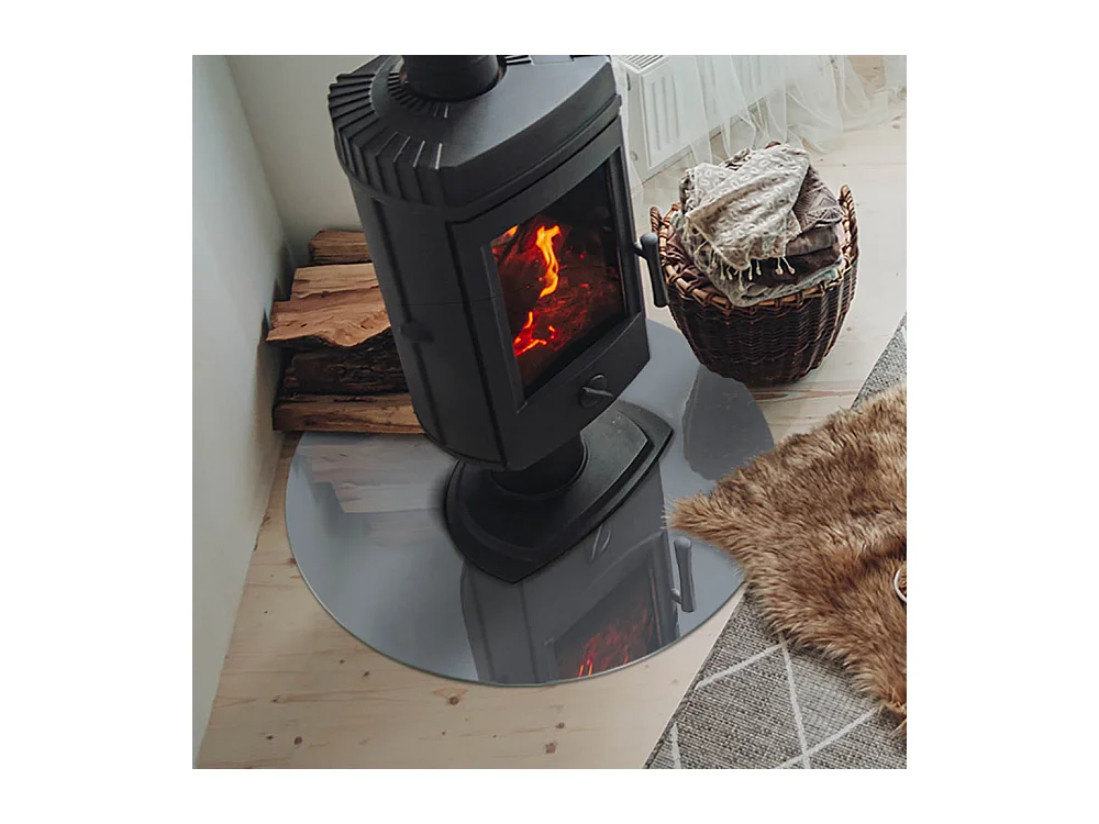 Plaque de sol en verre pour poêle - Roue - 70X70 - Couleur Gris