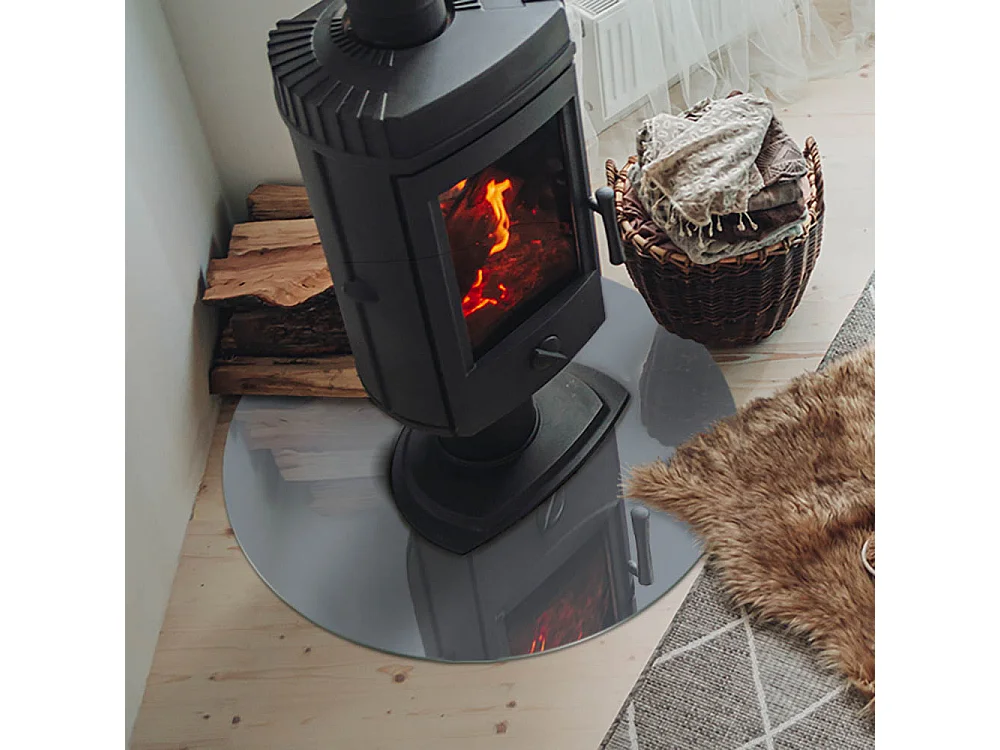 Glasplatte zum Schutz vor Funkenflug, Kaminauflage - Rad - 70X70 - Farbe Grau