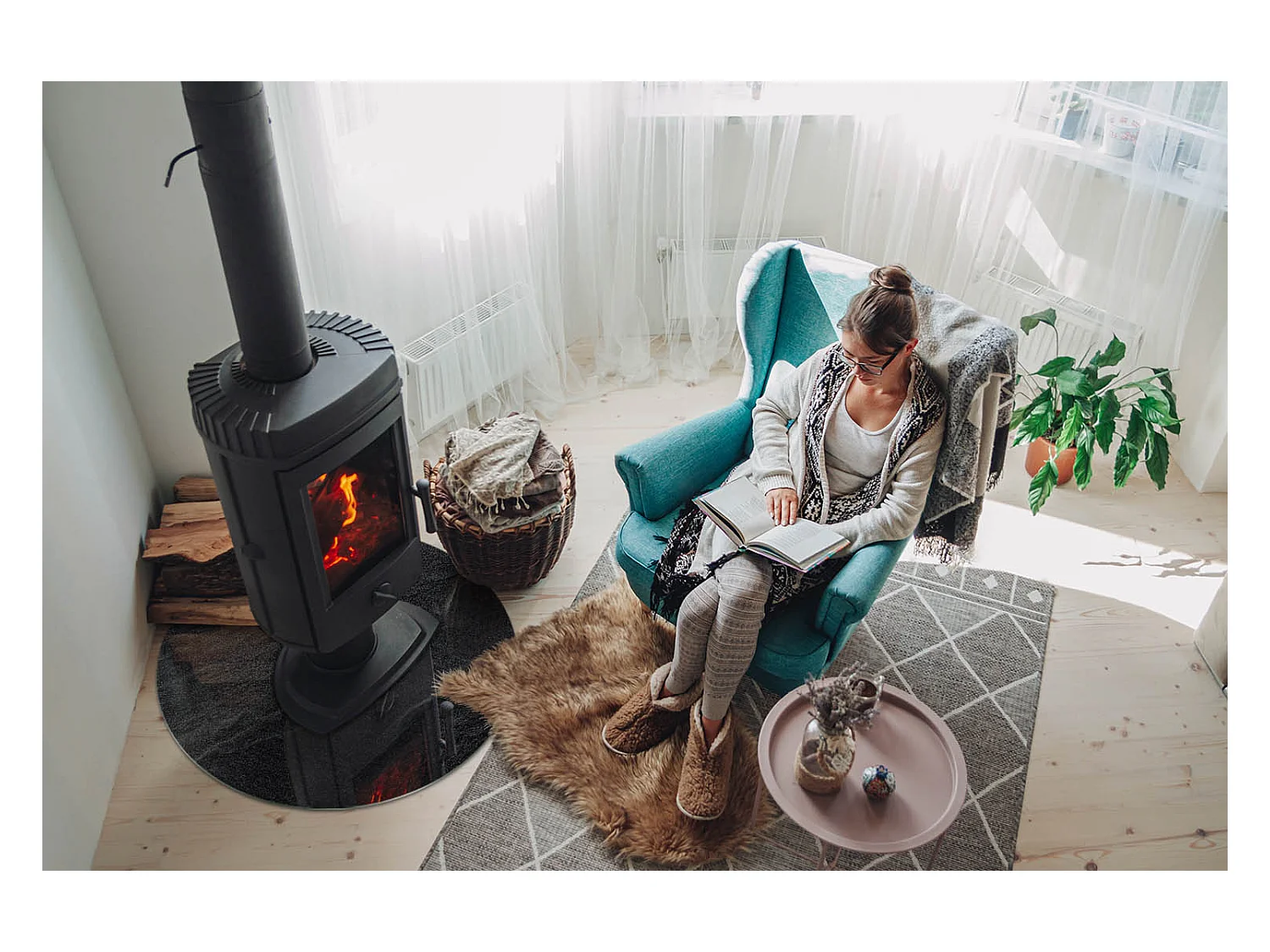 Plaque de sol en verre pour poêle - Roue - 70X70 - Texture de pierre naturelle