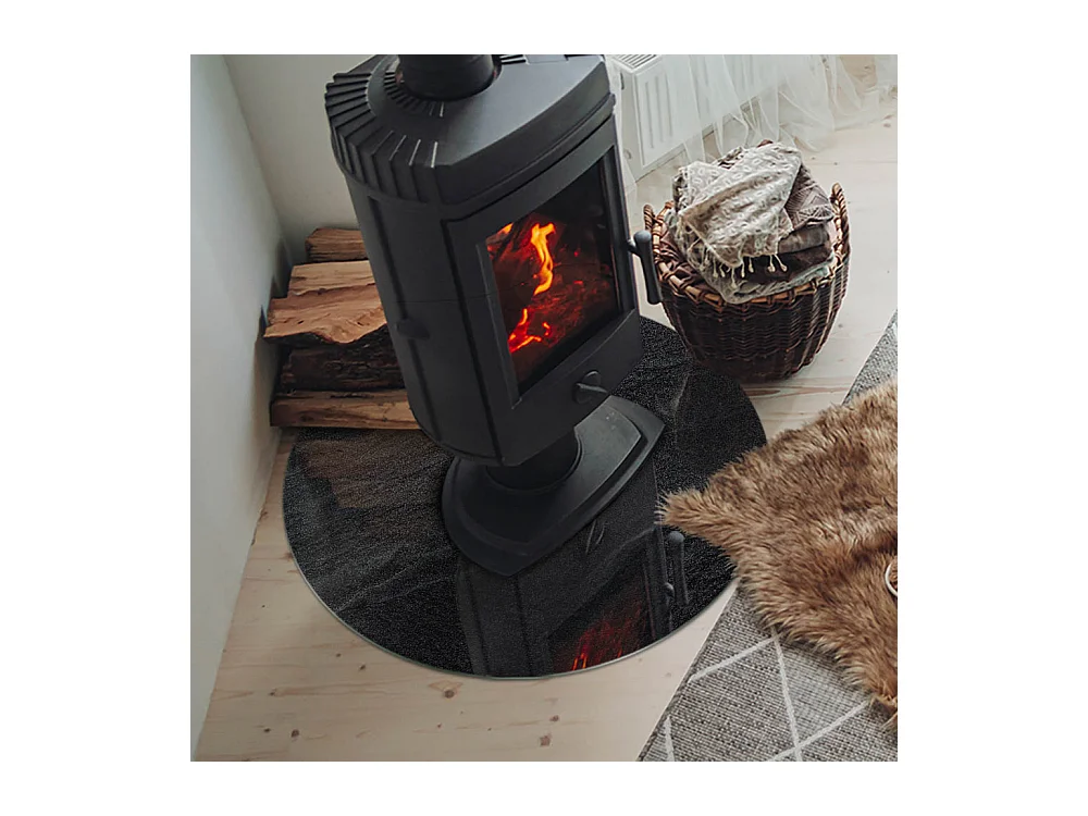 Plaque de sol en verre pour poêle - Roue - 70X70 - Texture de pierre naturelle