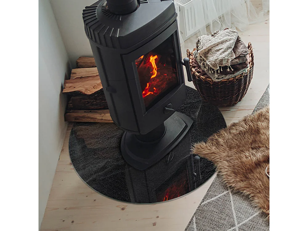 Glasplatte zum Schutz vor Funkenflug, Kaminauflage - Rad - 70X70 - Natursteinstruktur