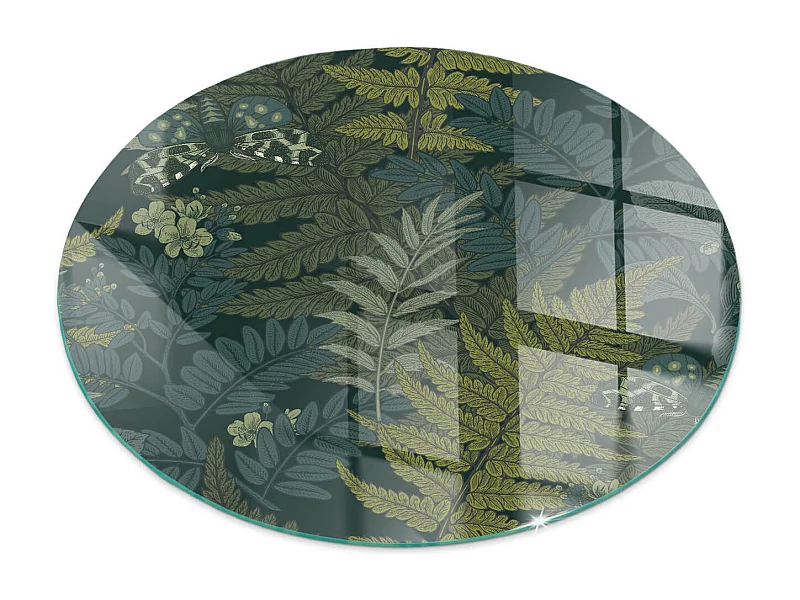 Plaque de sol en verre pour poêle - Roue - 60x60 - Motifs végétaux avec papillons