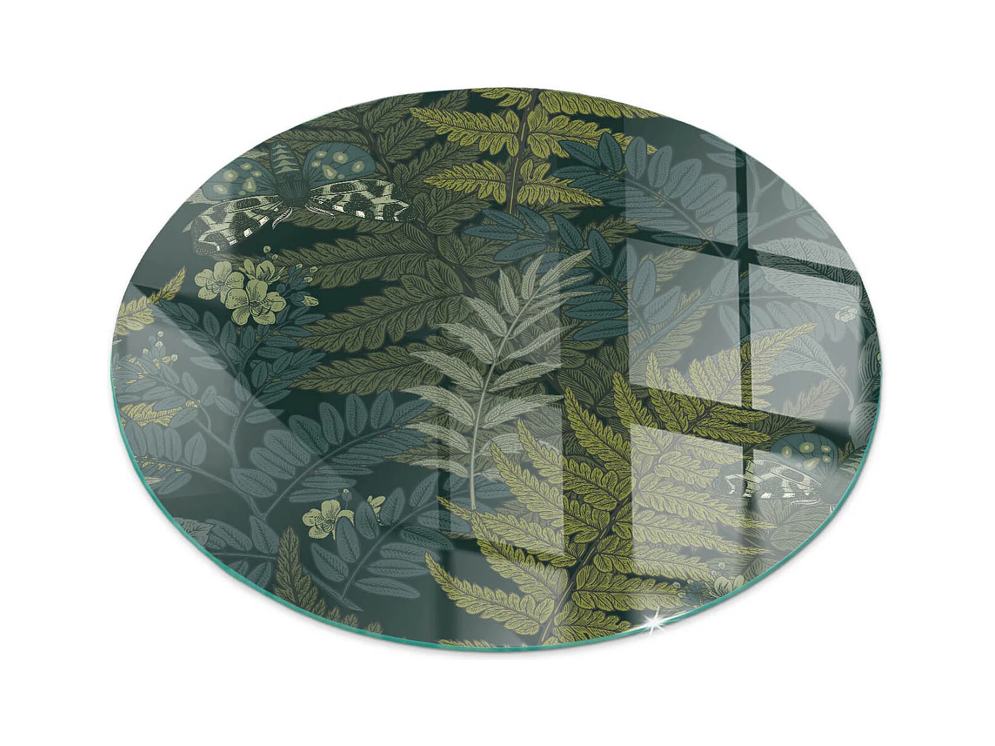 Plaque de sol en verre pour poêle - Roue - 60x60 - Motifs végétaux avec papillons