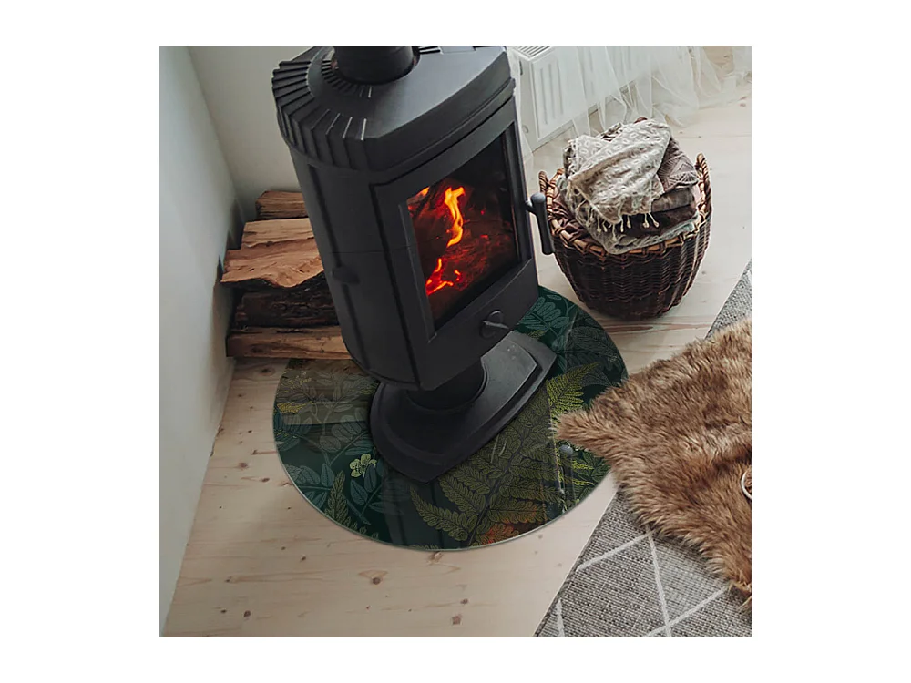 Plaque de sol en verre pour poêle - Roue - 60x60 - Motifs végétaux avec papillons