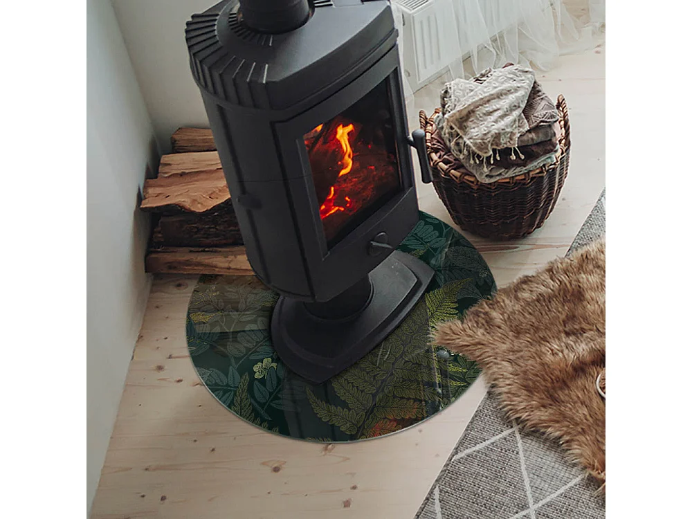 Glasplatte zum Schutz vor Funkenflug, Kaminauflage - Rad - 60x60 - Pflanzenmotive mit Schmetterlingen