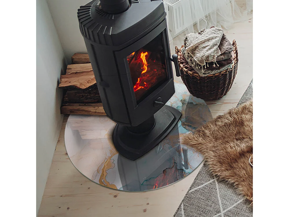 Plaque de sol en verre pour poêle - Roue - 70X70 - Modèle fluide abstrait