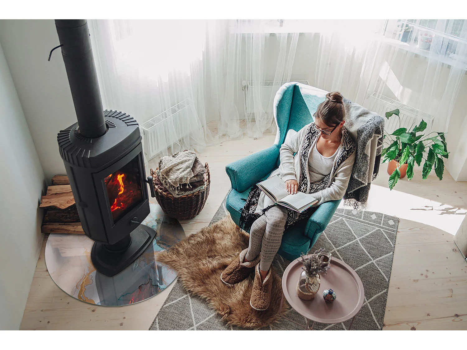 Glasplatte zum Schutz vor Funkenflug, Kaminauflage - Rad - 70X70 - Abstraktes fließendes Muster