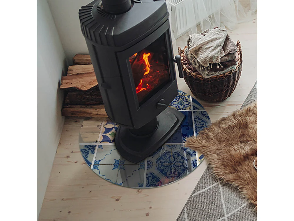 Glasplatte zum Schutz vor Funkenflug, Kaminauflage - Rad - 60x60 - Keramikfliesenmuster