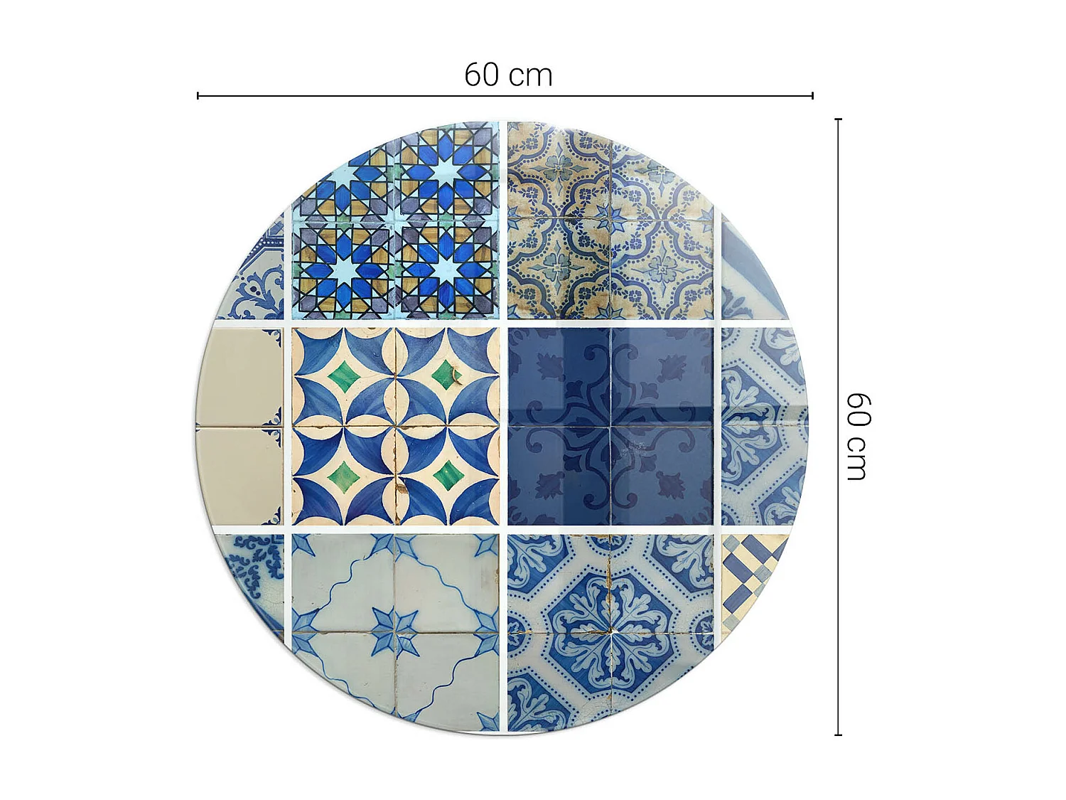 Glasplatte zum Schutz vor Funkenflug, Kaminauflage - Rad - 60x60 - Keramikfliesenmuster
