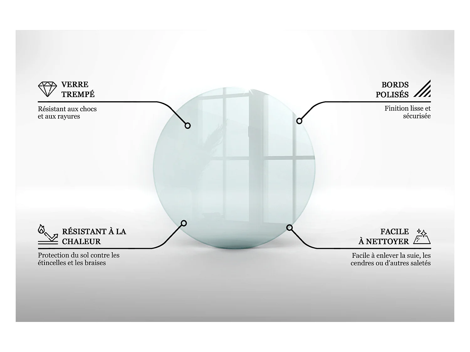 Glasplatte zum Schutz vor Funkenflug, Kaminauflage - transparent - Rad - 70x70