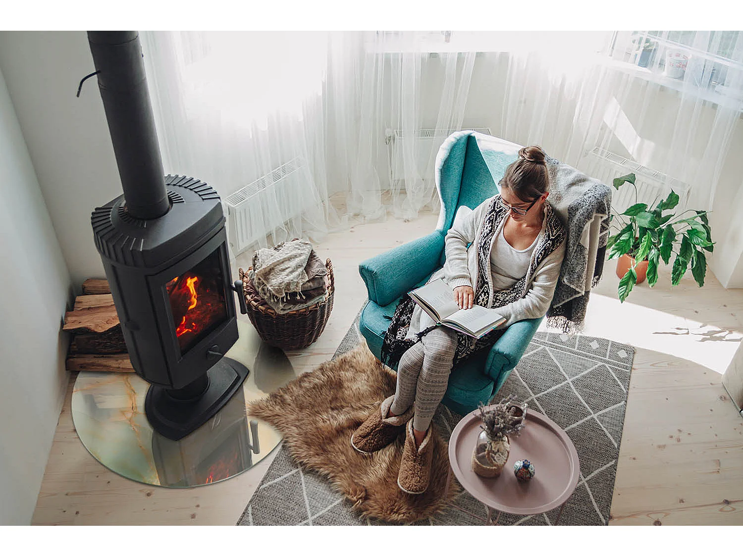 Plaque de sol en verre pour poêle - Roue - 70X70 - Modèle de marbre abstrait