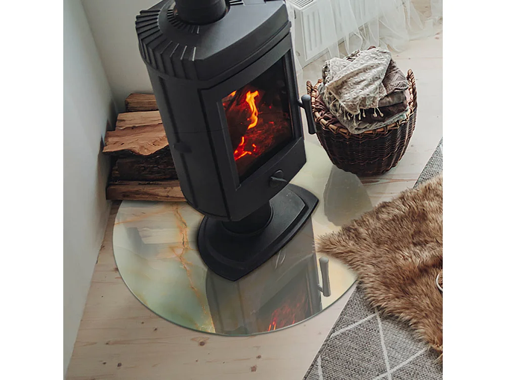 Plaque de sol en verre pour poêle - Roue - 70X70 - Modèle de marbre abstrait