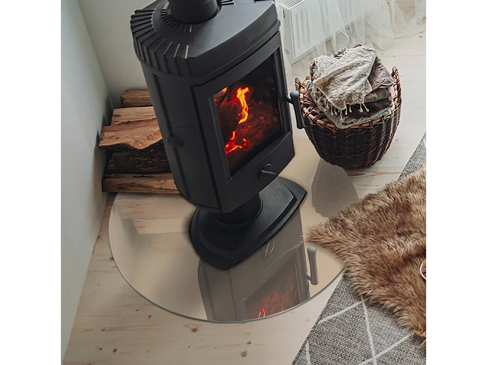 Glasplatte zum Schutz vor Funkenflug, Kaminauflage - Rad - 70X70 - Farbe Beige