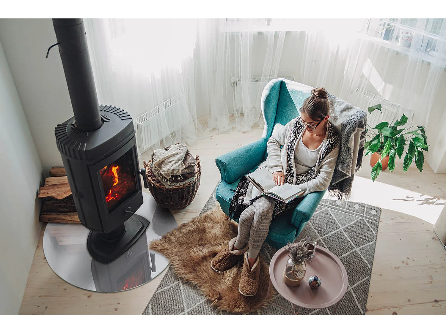 Plaque de sol en verre pour poêle - Roue - 70X70 - Couleur Gris clair