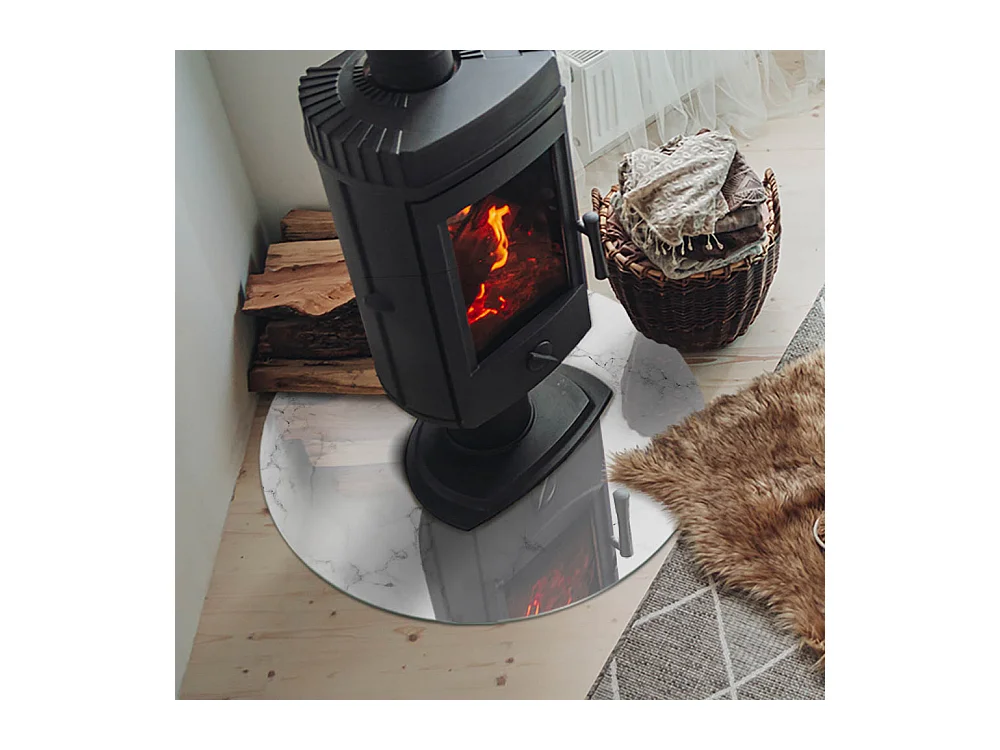 Plaque de sol en verre pour poêle - Roue - 70X70 - Modèle de marbre avec des veines