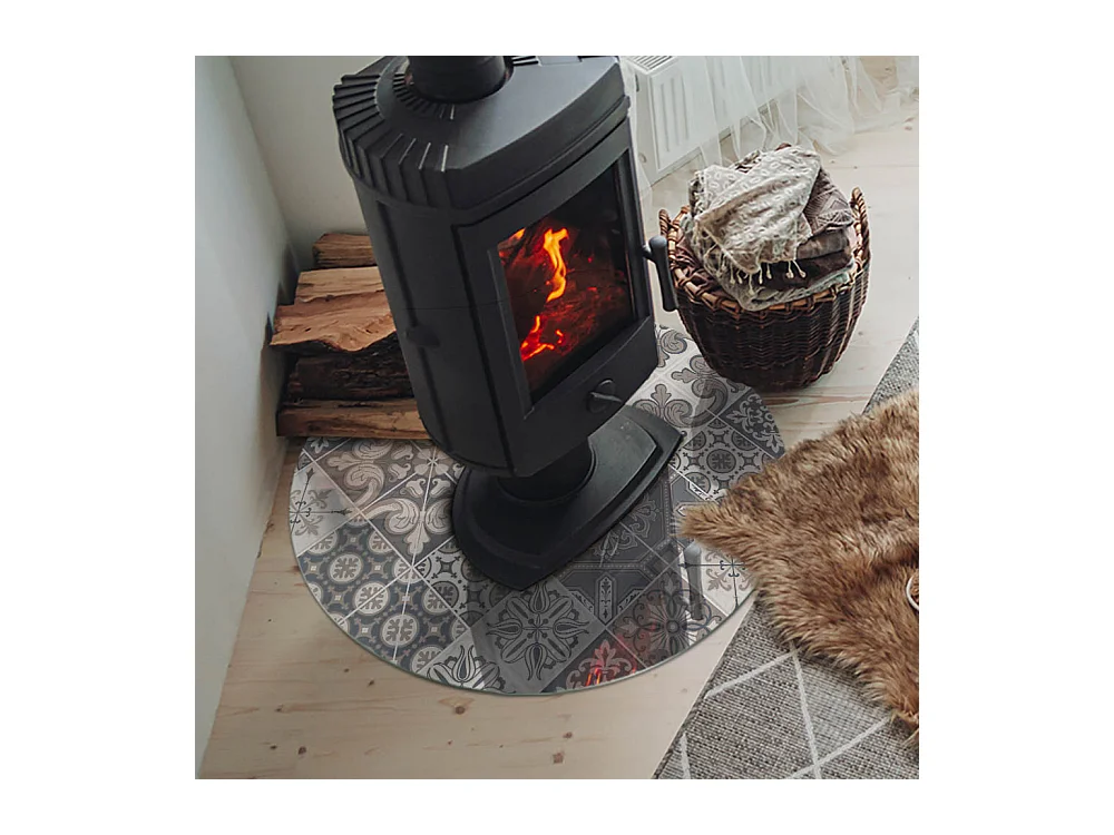 Plaque de sol en verre pour poêle - Roue - 70X70 - Modèle de mosaïque décorative