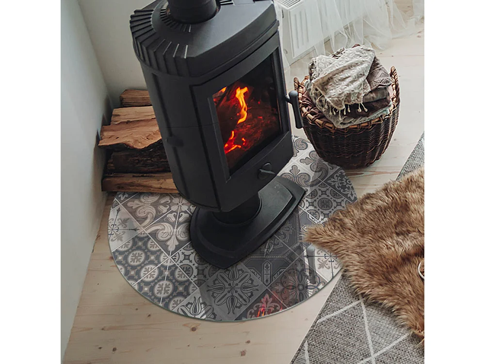 Glasplatte zum Schutz vor Funkenflug, Kaminauflage - Rad - 70X70 - Dekoratives Mosaikmuster