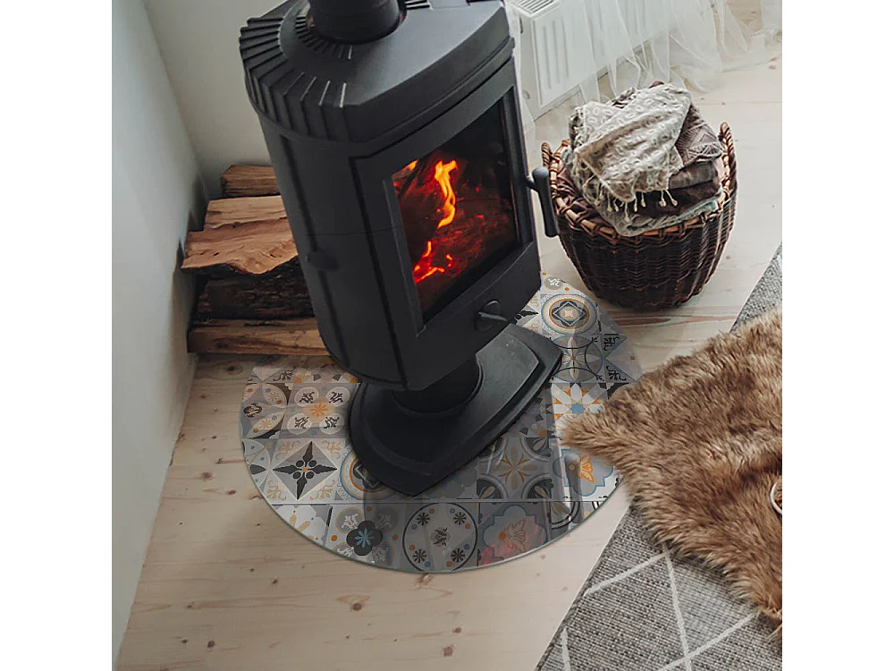 Vloerplaat voor houtkachel, onder open haard - Wiel - 60x60 - Mozaïekpatronen in tegels