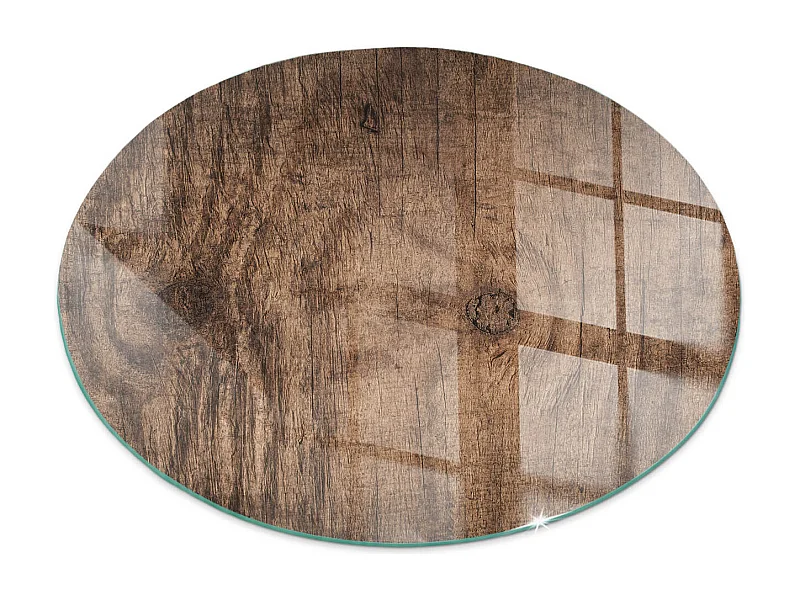 Glasplatte zum Schutz vor Funkenflug, Kaminauflage - Rad - 70X70 - Natürliches Holzmuster