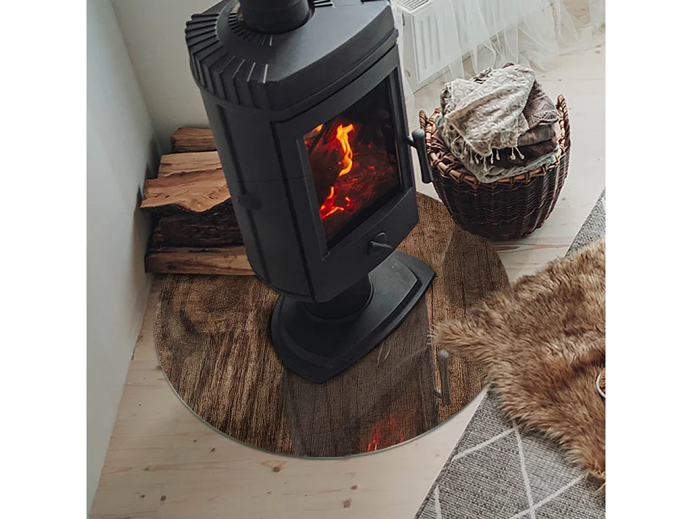 Glasplatte zum Schutz vor Funkenflug, Kaminauflage - Rad - 70X70 - Natürliches Holzmuster