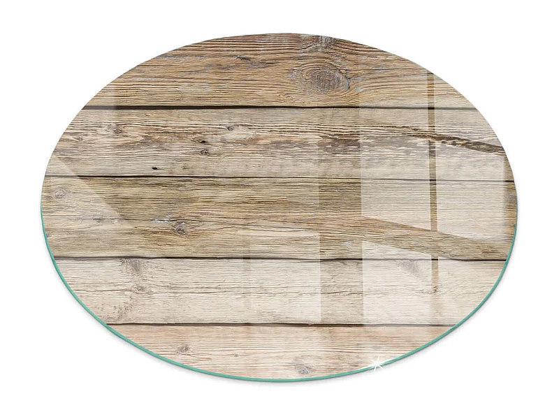 Plaque de sol en verre pour poêle - Roue - 60x60 - Texture des planches de bois