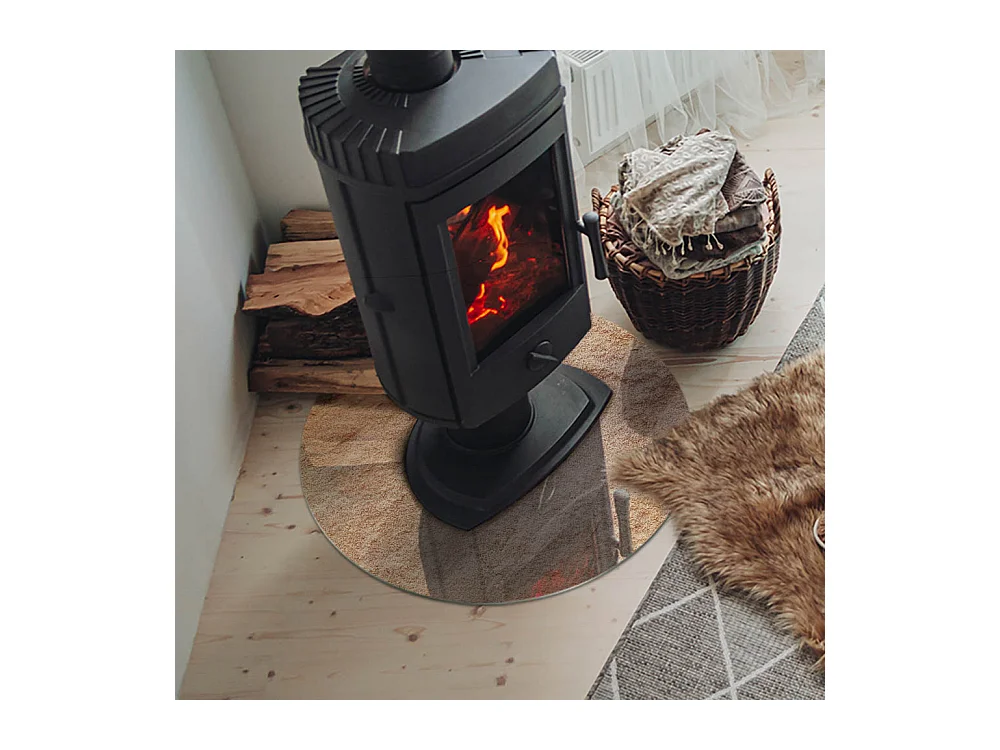 Plaque de sol en verre pour poêle - Roue - 60x60 - Texture de pierre naturelle