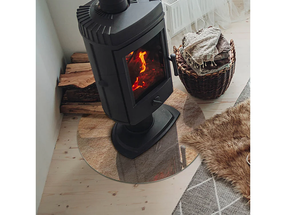 Glasplatte zum Schutz vor Funkenflug, Kaminauflage - Rad - 60x60 - Natursteinstruktur