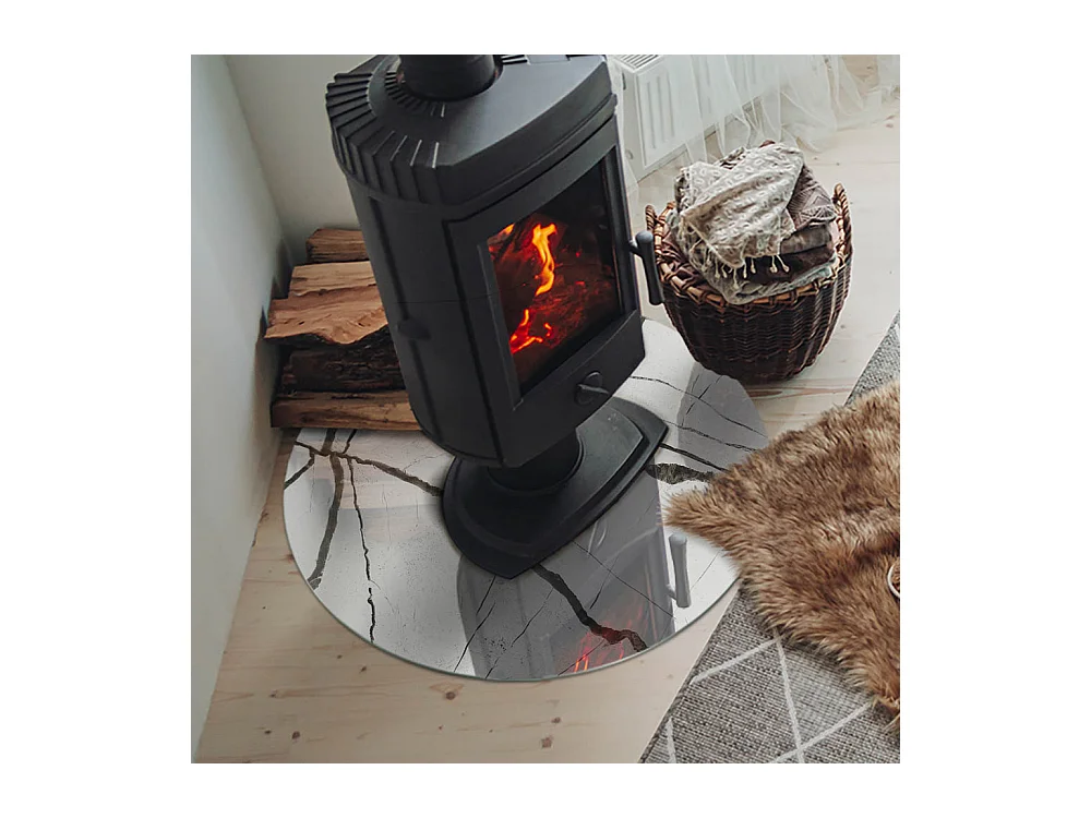 Plaque de sol en verre pour poêle - Roue - 70X70 - Modèle de veine de marbre