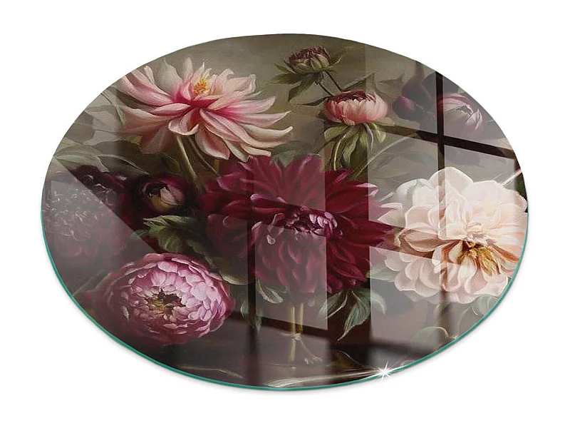 Plaque de sol en verre pour poêle - Roue - 70X70 - Bouquet floral en détail