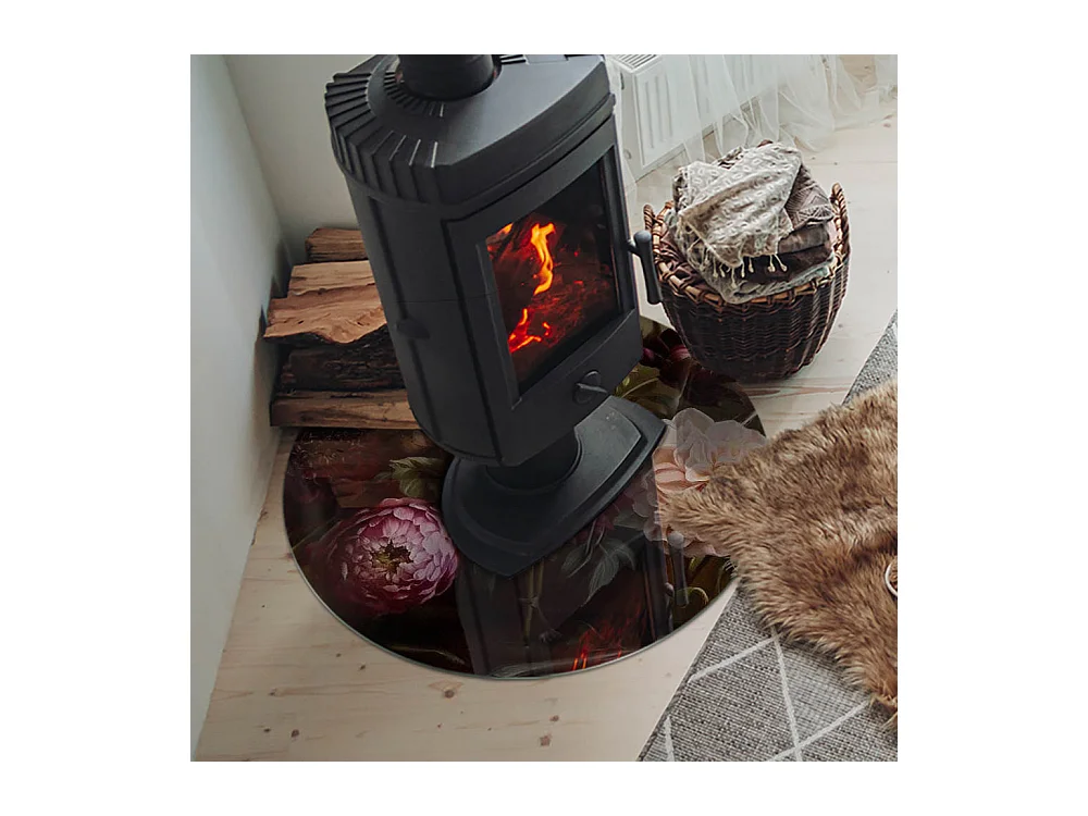 Plaque de sol en verre pour poêle - Roue - 70X70 - Bouquet floral en détail