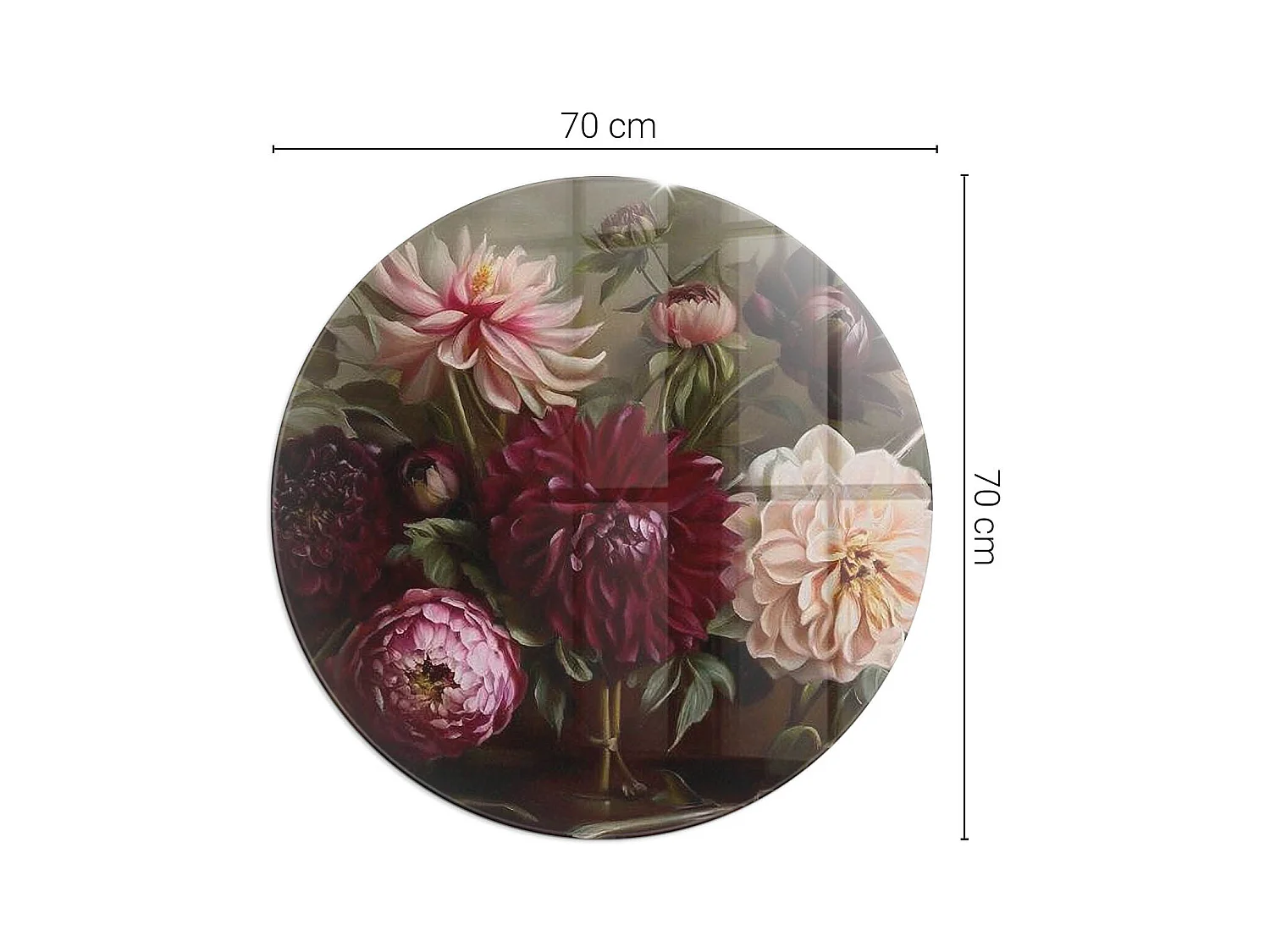 Plaque de sol en verre pour poêle - Roue - 70X70 - Bouquet floral en détail