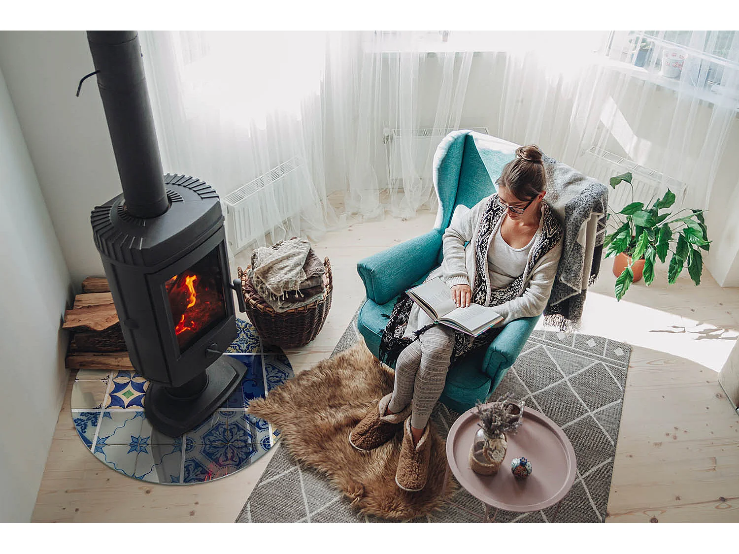 Plaque de sol en verre pour poêle - Roue - 70X70 - Modèles de carreaux de céramique