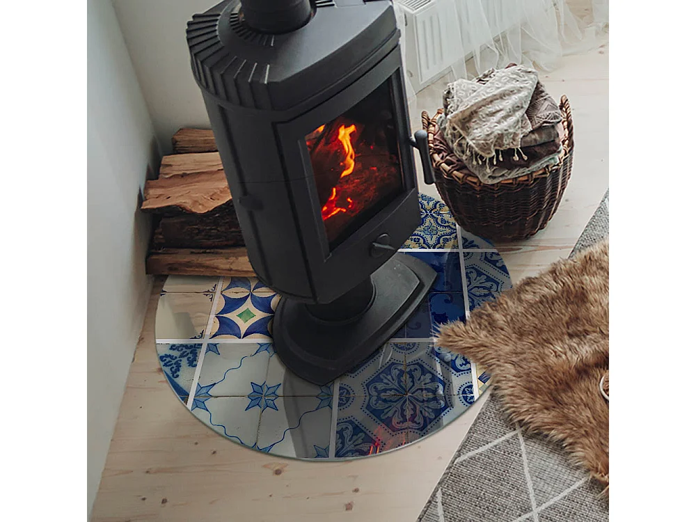 Plaque de sol en verre pour poêle - Roue - 70X70 - Modèles de carreaux de céramique