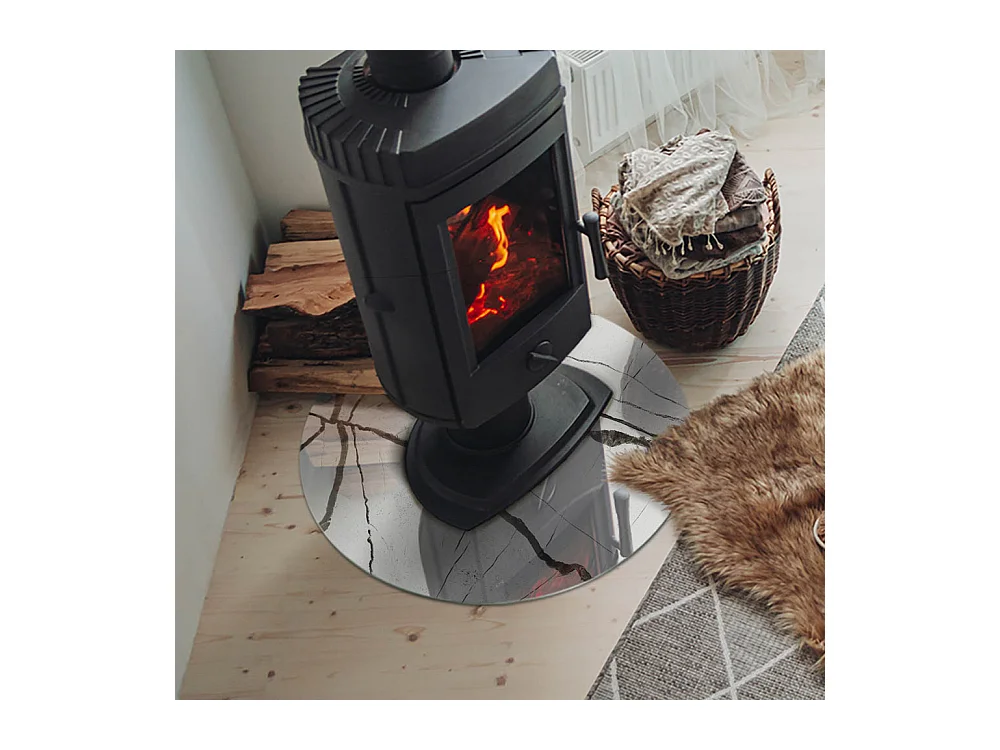 Plaque de sol en verre pour poêle - Roue - 60x60 - Modèle de veine de marbre